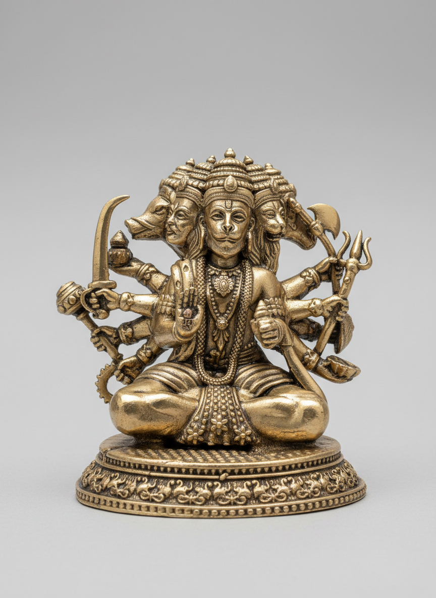 Panchmukhi Hanuman ji Idol – Seated Pose - Brass (2.5 Inch, approx 140 gms)