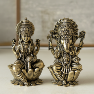 Ganesh Laxmi Idol Set – sitting on lotus small - Brass (3 Inch, 162 gms)