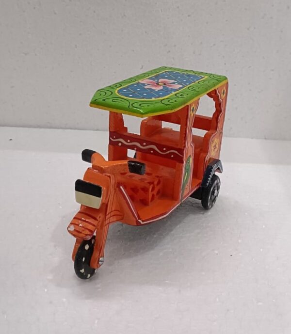 Multi colour - Wooden Lacquered Auto Rikshaw - (7" height)
