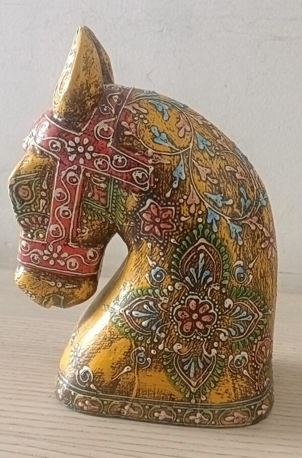 Hand-Painted Wooden Horse Face – Yellow | Table Décor from Jodhpur (4 Sizes) - 1 piece - Image 5