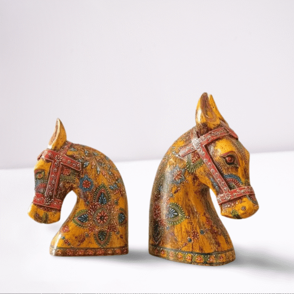 Hand-Painted Wooden Horse Face – Yellow | Table Décor from Jodhpur (4 Sizes) - 1 piece - Image 2