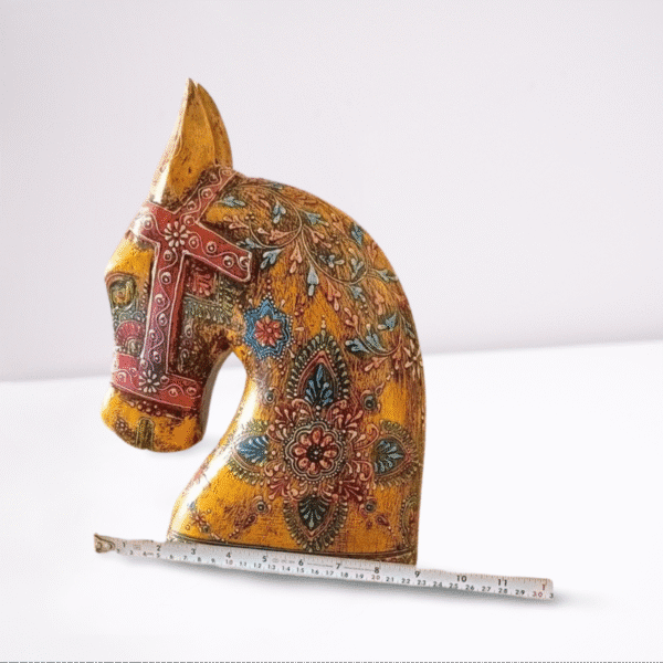 Hand-Painted Wooden Horse Face – Yellow | Table Décor from Jodhpur (4 Sizes) - 1 piece - Image 3