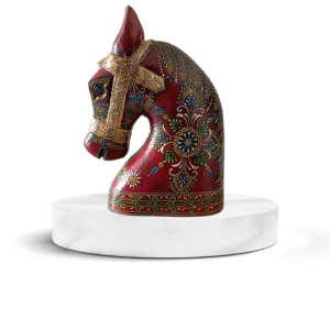 Hand-Painted Wooden Horse Face – Red | Table Décor from Jodhpur (3 Sizes) - 1 piece