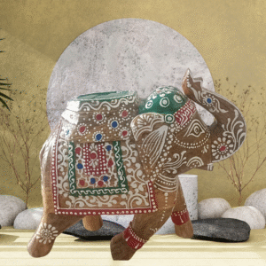 Handcrafted Wooden Elephant – Natural Finish | Painted Decorative Piece from Jodhpur (8" height & 6" height) - set of two.