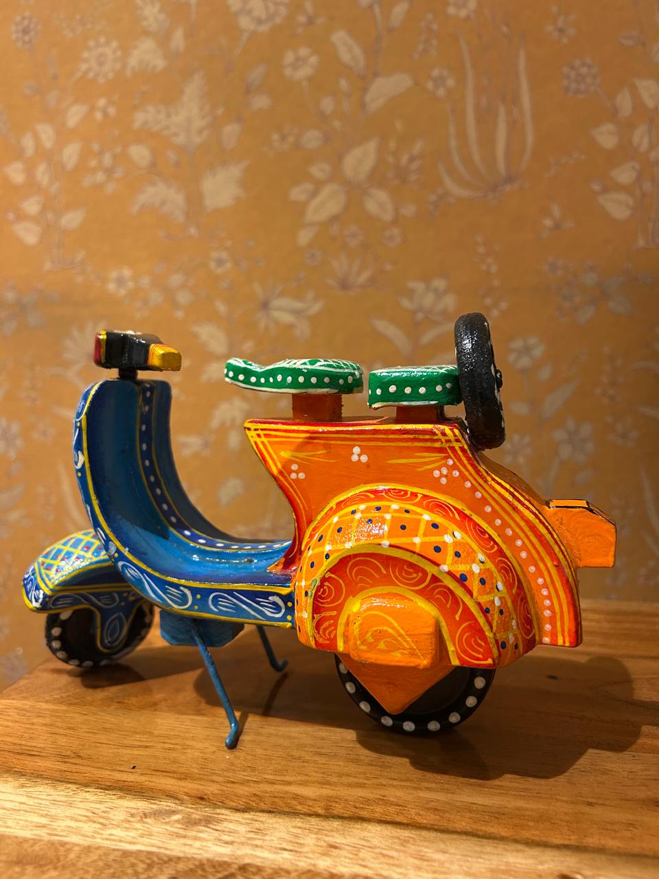 Multi colour - Wooden Lacquered Scooter - (8" height) - 1 piece - Assorted Colour