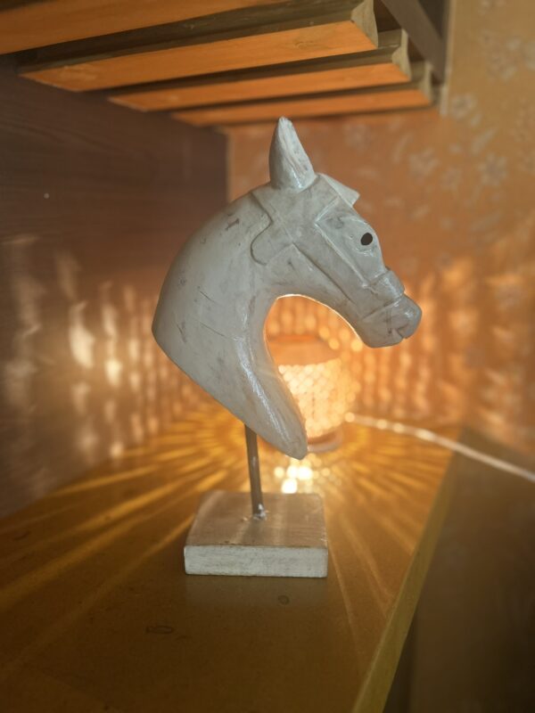 Hand-Painted Wooden Horse Face – White Antique Finish (12.5-Inch, Table Stand) | Jodhpur Craftsmanship – 1 Piece - Image 7