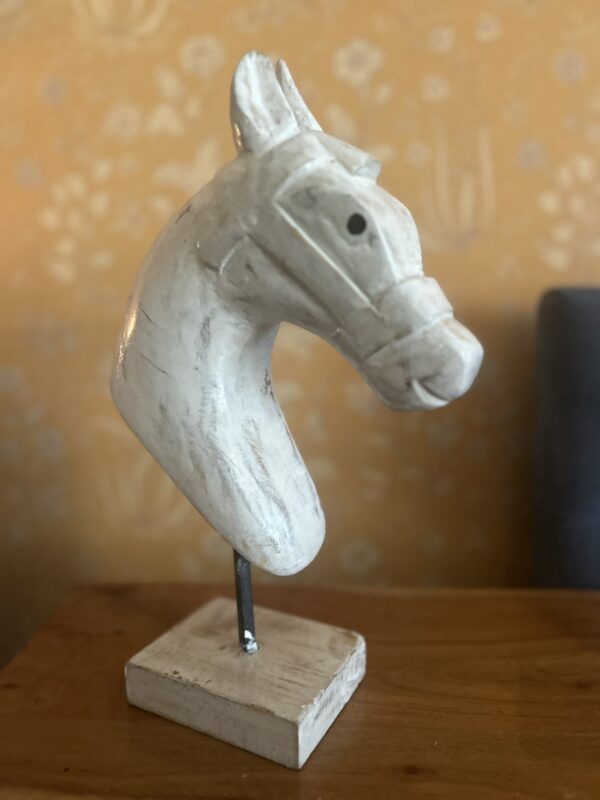Hand-Painted Wooden Horse Face – White Antique Finish (12.5-Inch, Table Stand) | Jodhpur Craftsmanship – 1 Piece - Image 6