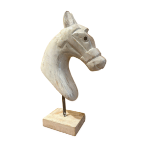 Hand-Painted Wooden Horse Face – White Antique Finish (12.5-Inch, Table Stand) | Jodhpur Craftsmanship – 1 Piece