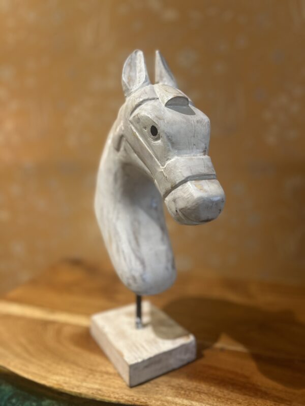 Hand-Painted Wooden Horse Face – White Antique Finish (12.5-Inch, Table Stand) | Jodhpur Craftsmanship – 1 Piece - Image 5