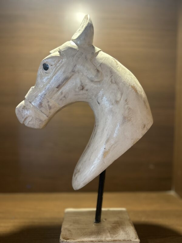 Hand-Painted Wooden Horse Face – White Antique Finish (12.5-Inch, Table Stand) | Jodhpur Craftsmanship – 1 Piece - Image 4