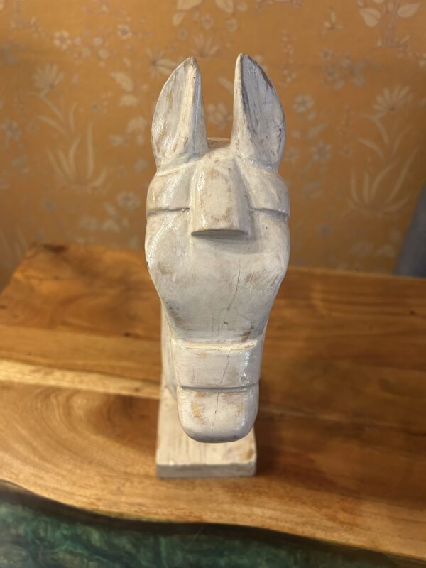 Hand-Painted Wooden Horse Face – White Antique Finish (12.5-Inch, Table Stand) | Jodhpur Craftsmanship – 1 Piece - Image 3