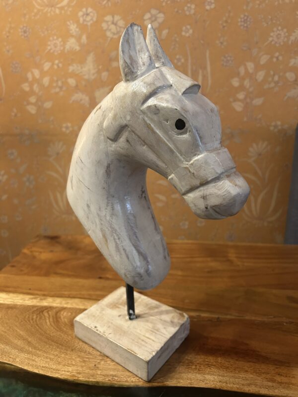 Hand-Painted Wooden Horse Face – White Antique Finish (12.5-Inch, Table Stand) | Jodhpur Craftsmanship – 1 Piece - Image 2