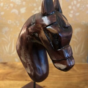 Hand-Painted Wooden Horse Face – Natural Finish (10.5-Inch, Table Stand) | Jodhpur Craftsmanship – 1 Piece