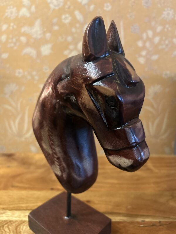 Hand-Painted Wooden Horse Face – Natural Finish (10.5-Inch, Table Stand) | Jodhpur Craftsmanship – 1 Piece