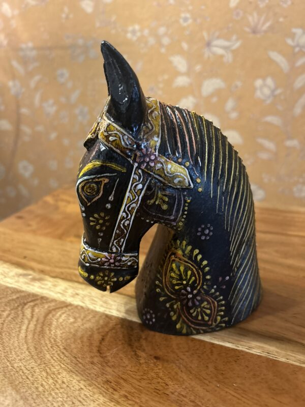 Hand-Painted Wooden Horse Face – Black | Table Décor from Jodhpur (6 inches height) - 1 piece - Image 3