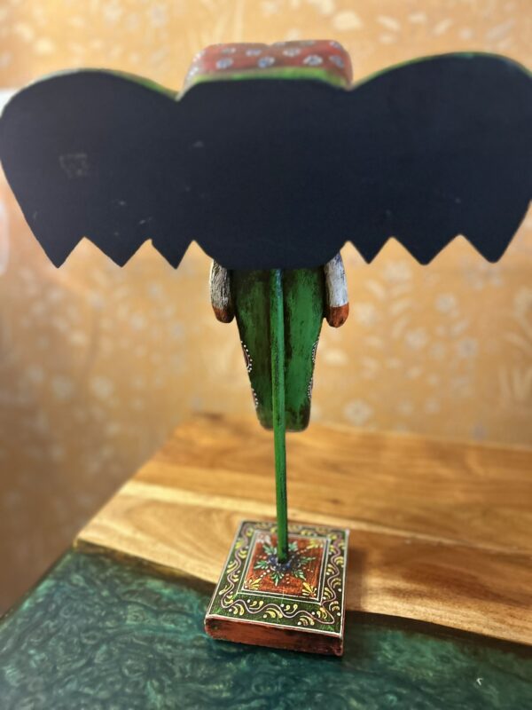 Hand-Painted Wooden Elephant Face – Green Painted (16-Inch Height x 10-Inch Width, Table Stand) | Jodhpur Craftsmanship – 1 Piece - Image 6