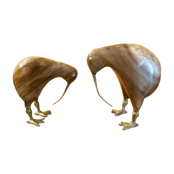 Natural Wooden Penguin (With Brass Eyes, Beak & Legs) – Table Décor (Set of 2) | Handcrafted Décor – 5" & 6" Height - Image 2