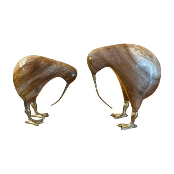 Natural Wooden Penguin (With Brass Eyes, Beak & Legs) – Table Décor (Set of 2) | Handcrafted Décor – 5" & 6" Height - Image 3