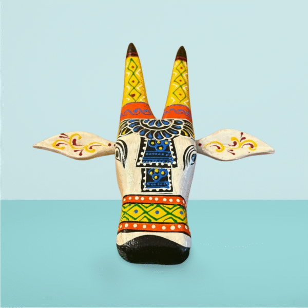 Hand-Painted Wooden Cow Face – Wall Mount (Set of 2 - 6" & 8") | Traditional Décor from Jodhpur - Image 3