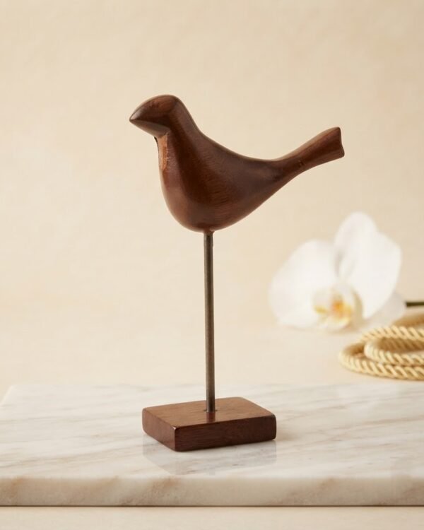 Natural Wooden Bird "Kukoo" – Table Stand (Set of 2) | Handcrafted Décor – 6" & 9" Height