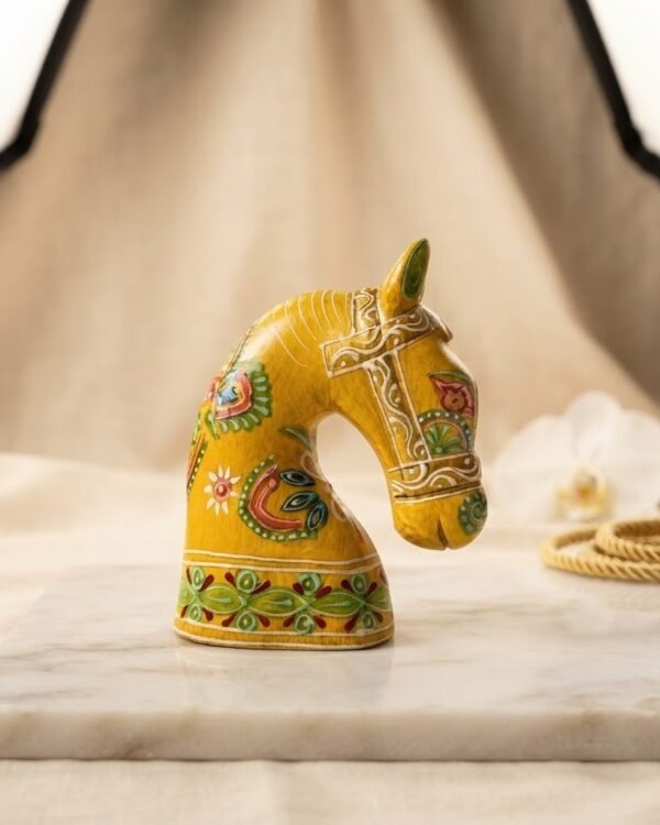 Hand-Painted Wooden Horse Face – Yellow | Table Décor from Jodhpur (6 inches height) - 1 piece (Copy)