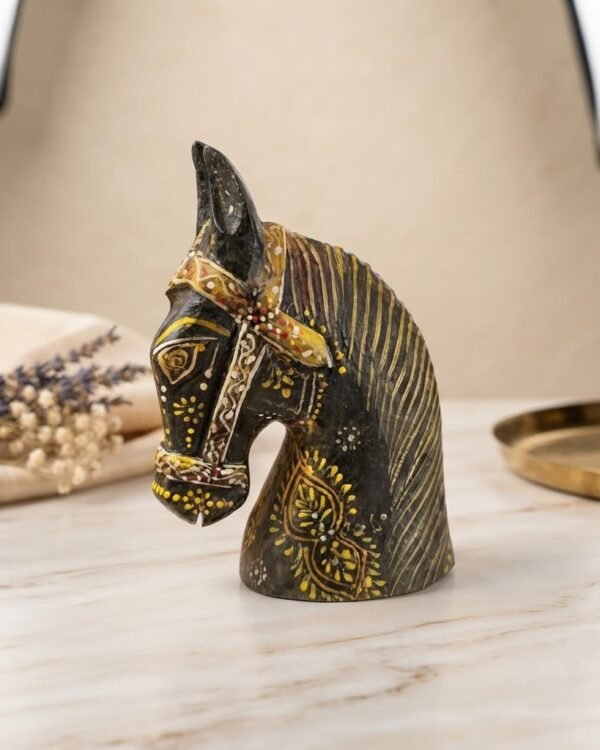 Hand-Painted Wooden Horse Face – Black | Table Décor from Jodhpur (6 inches height) - 1 piece