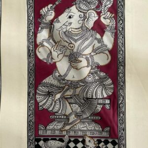 Ganesh Side Face Dancing Pattachitra Art (Maroon) - Tussore Silk Painting - 6*16 inch - In Silk Cloth - Unframed