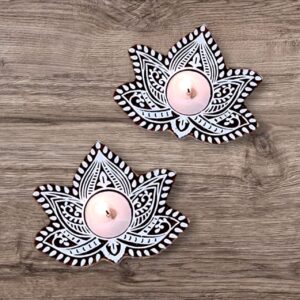 Leaf - Wooden Block T-Light Candle Holders - Set of 2
