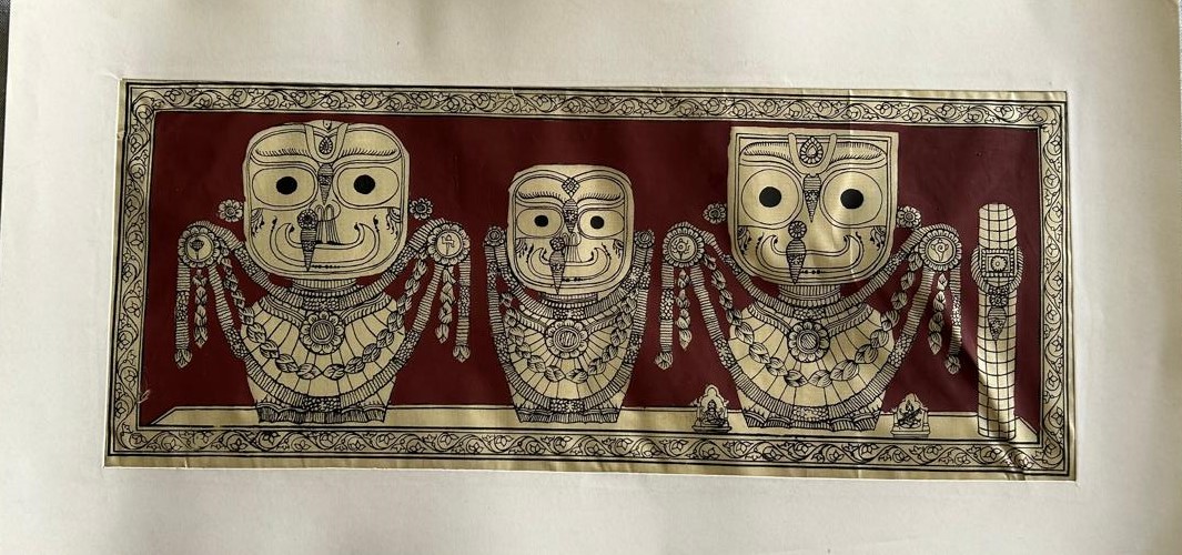 Shri Jagannath Pattachitra Art - Tussore Silk Painting - 6*16 inch - In Silk Cloth - Unframed