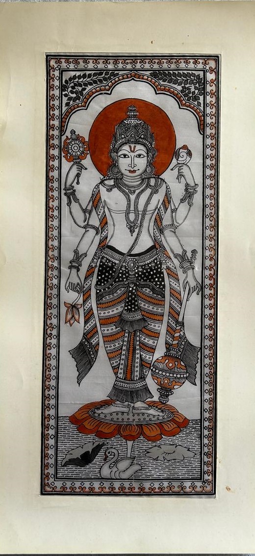 Shri Hari Vishnu Ji Pattachitra Art - Tussore Silk Painting - 6*16 inch - In Silk Cloth - Unframed