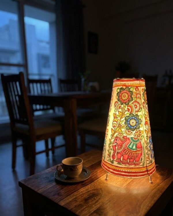Elephant Multicolour- Tholu Bommalata Leather Lampshade with Plug & Wire – 13-Inch