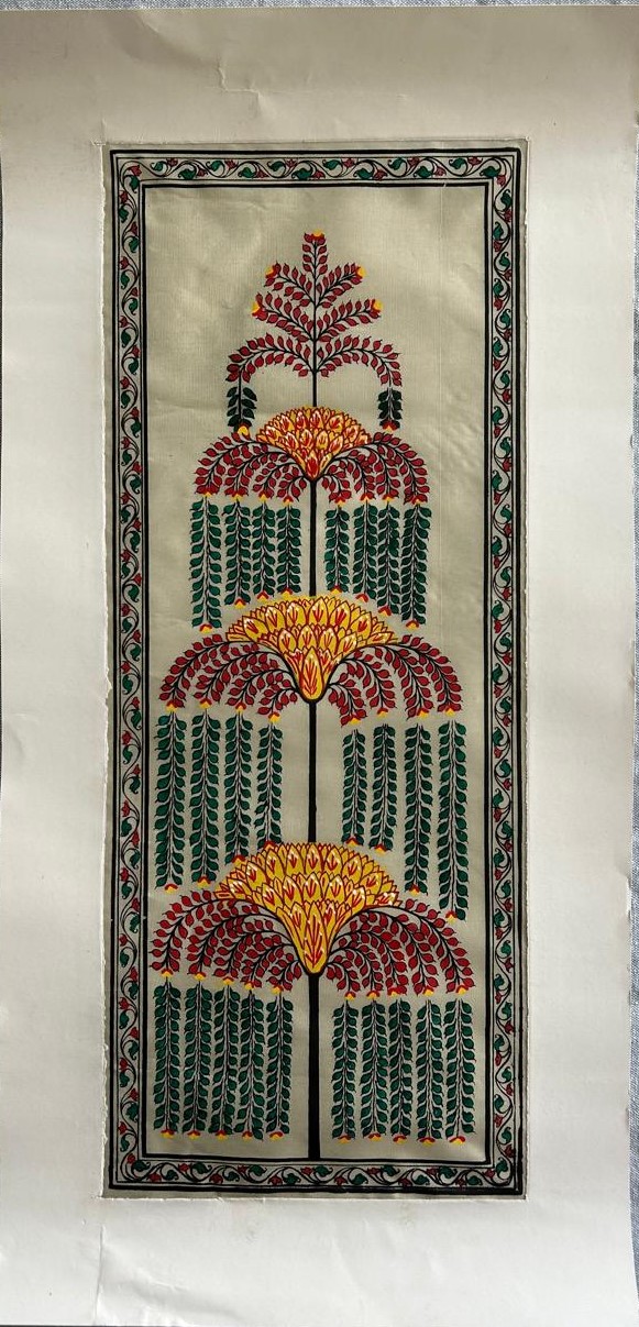 Tree of Life #23 - Pattachitra Art - Tussore Silk Painting - 6*16 inch - In Silk Cloth - Unframed