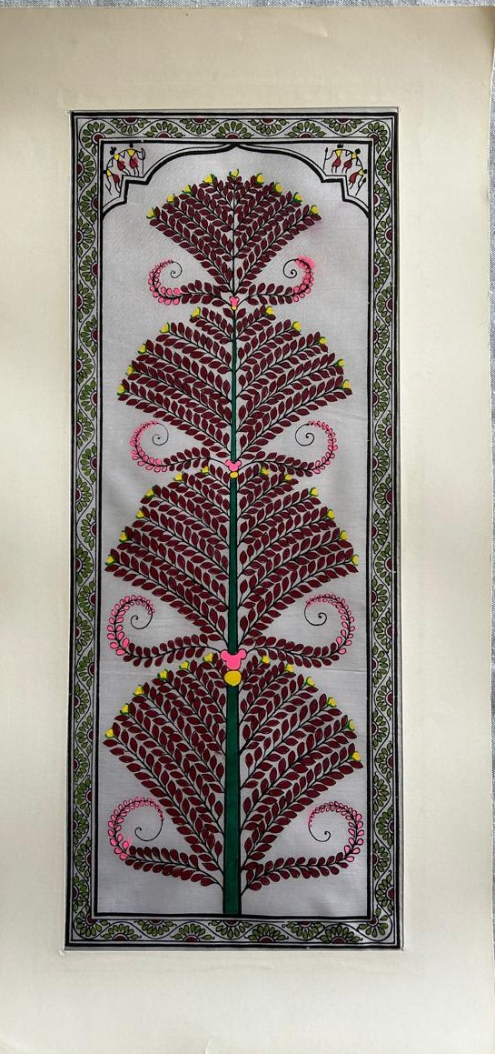 Tree of Life #25 - Pattachitra Art - Tussore Silk Painting - 6*16 inch - In Silk Cloth - Unframed
