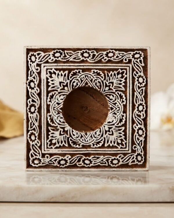 Square #1 - Wooden Block T-Light Candle Holders - Set of 2