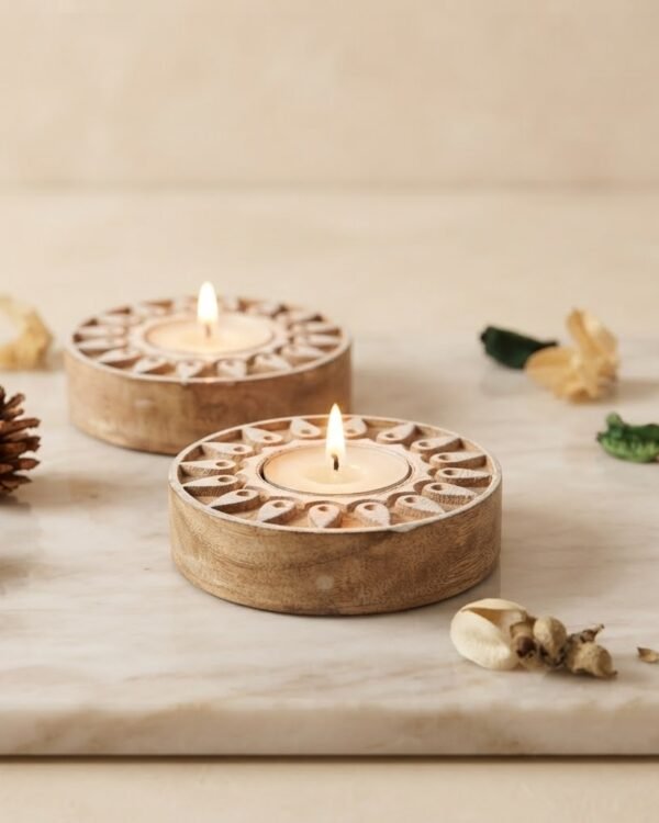 Round #3 - Wooden Block T-Light Candle Holders - Set of 2