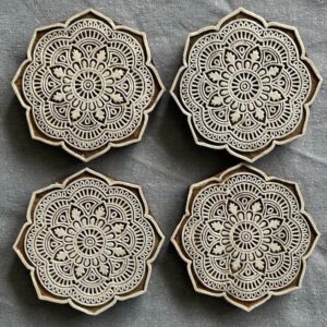 Octagon Mandala Wooden Block Coasters – Set of 4