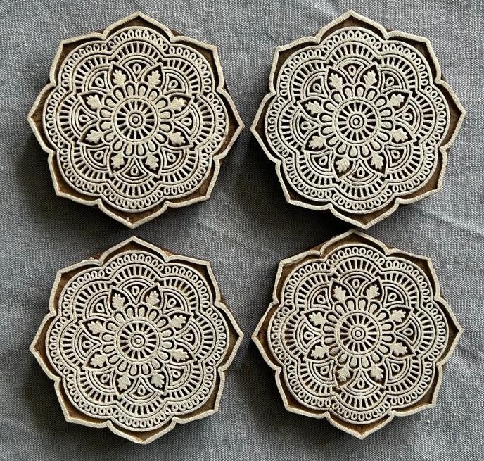 Octagon Mandala Wooden Block Coasters – Set of 4
