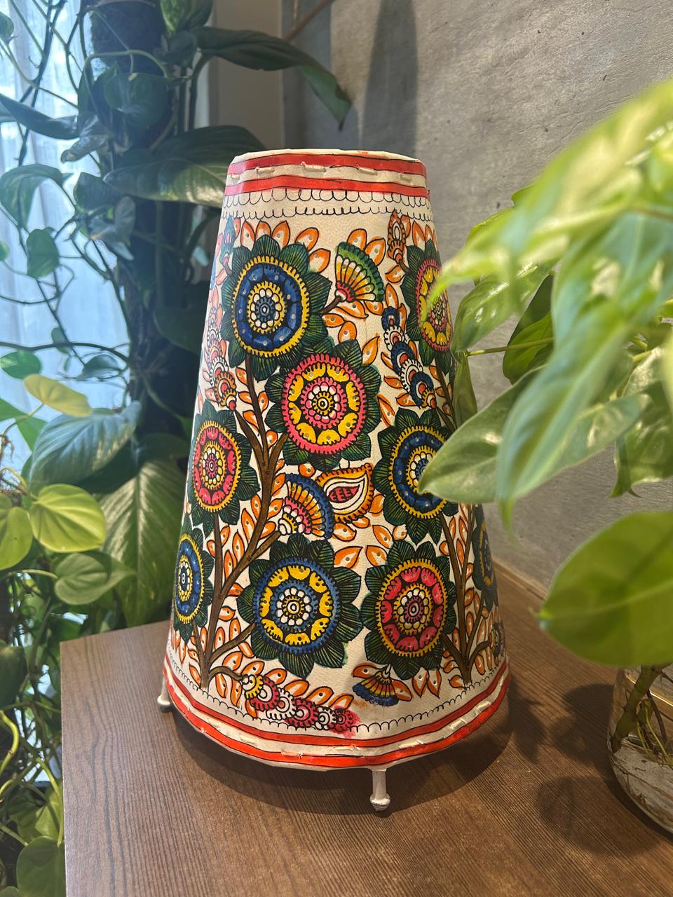 Floral Multicolour - Tholu Bommalata Leather Lampshade with Plug & Wire – 13-Inch - Image 3