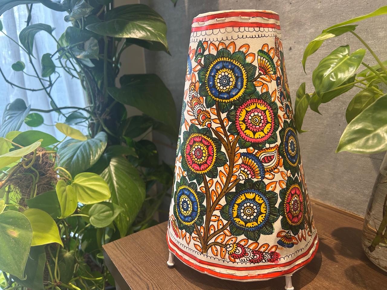 Floral Multicolour - Tholu Bommalata Leather Lampshade with Plug & Wire – 13-Inch - Image 2