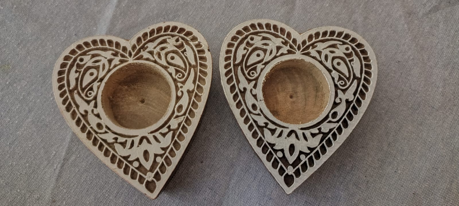 Heart #2 - Wooden Block T-Light Candle Holders - Set of 2 - Image 2