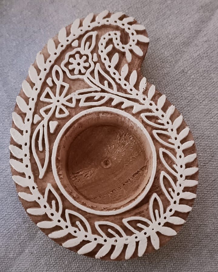 Paisely Motif - Wooden Block T-Light Candle Holders - Set of 2 - Image 6