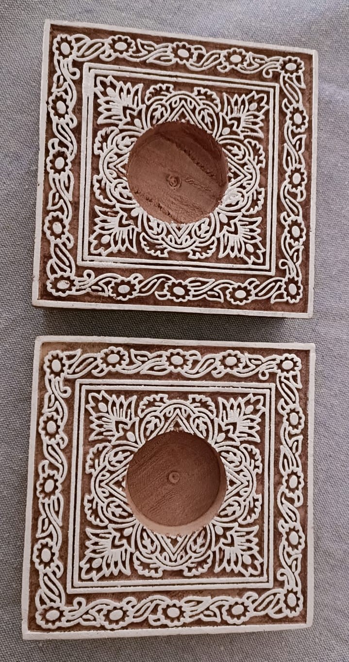 Square #1 - Wooden Block T-Light Candle Holders - Set of 2 - Image 2