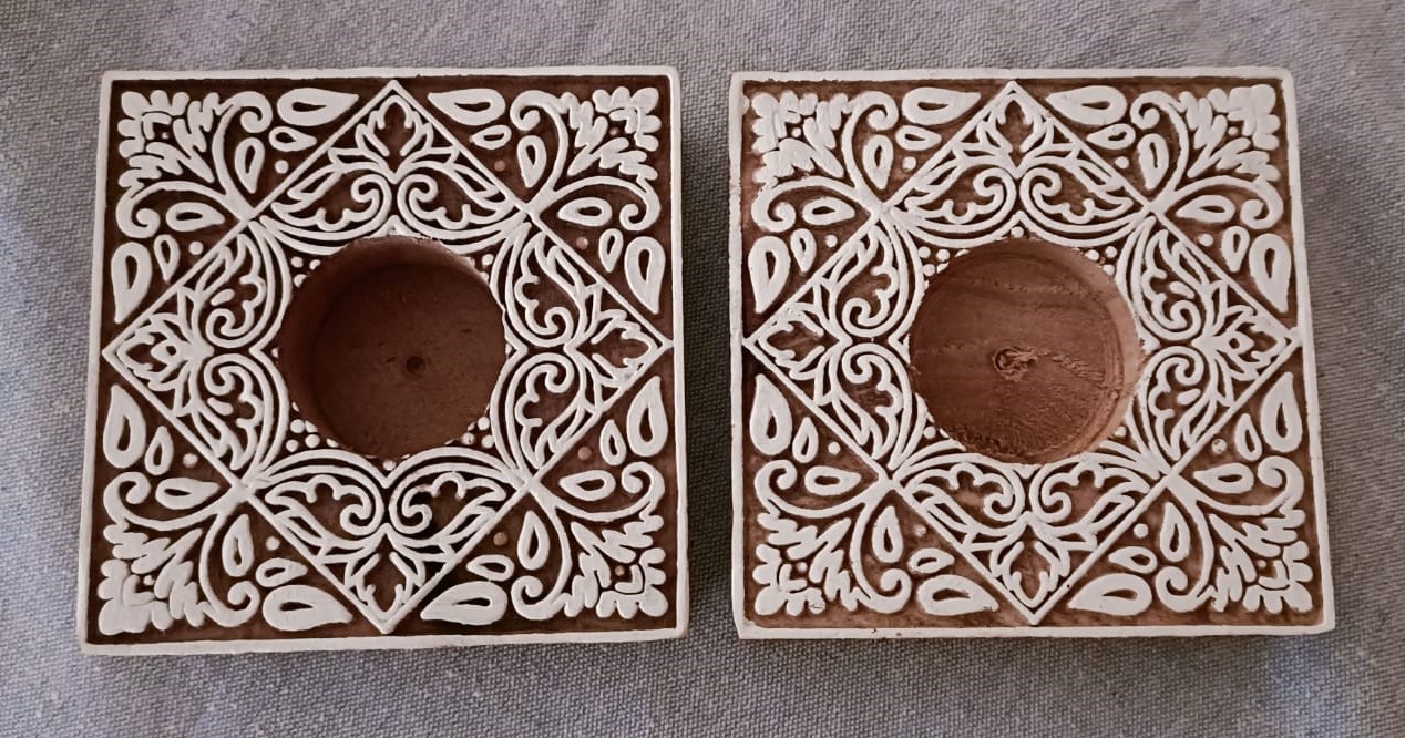 Square #2 - Wooden Block T-Light Candle Holders - Set of 2 - Image 2