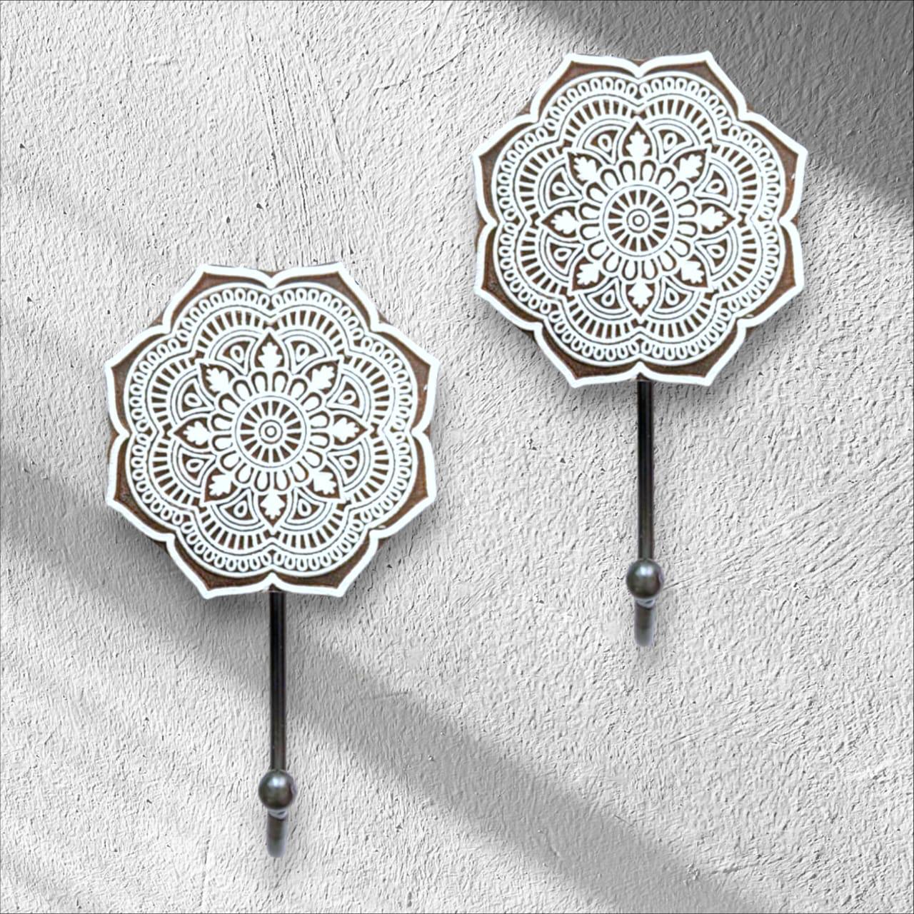 Geometrical Mandala - Wooden Block wall Hook - Set of 2
