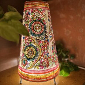 Floral Multicolour - Tholu Bommalata Leather Lampshade with Plug & Wire – 13-Inch