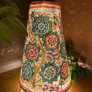 Floral Multicolour - Tholu Bommalata Leather Lampshade with Plug & Wire – 13-Inch