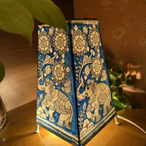 Elephant Blue - Tholu Bommalata Leather Lampshade with Plug & Wire – 9-Inch