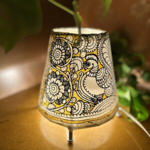 Peacock Yellow- Tholu Bommalata Leather Lampshade with Plug & Wire – 6-Inch