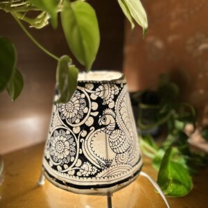 Peacock Black- Tholu Bommalata Leather Lampshade with Plug & Wire – 6-Inch