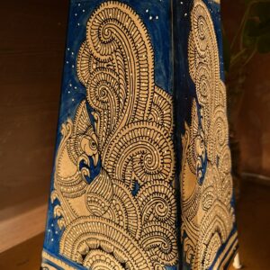 Peacock Blue- Tholu Bommalata Leather Lampshade with Plug & Wire – 13-Inch